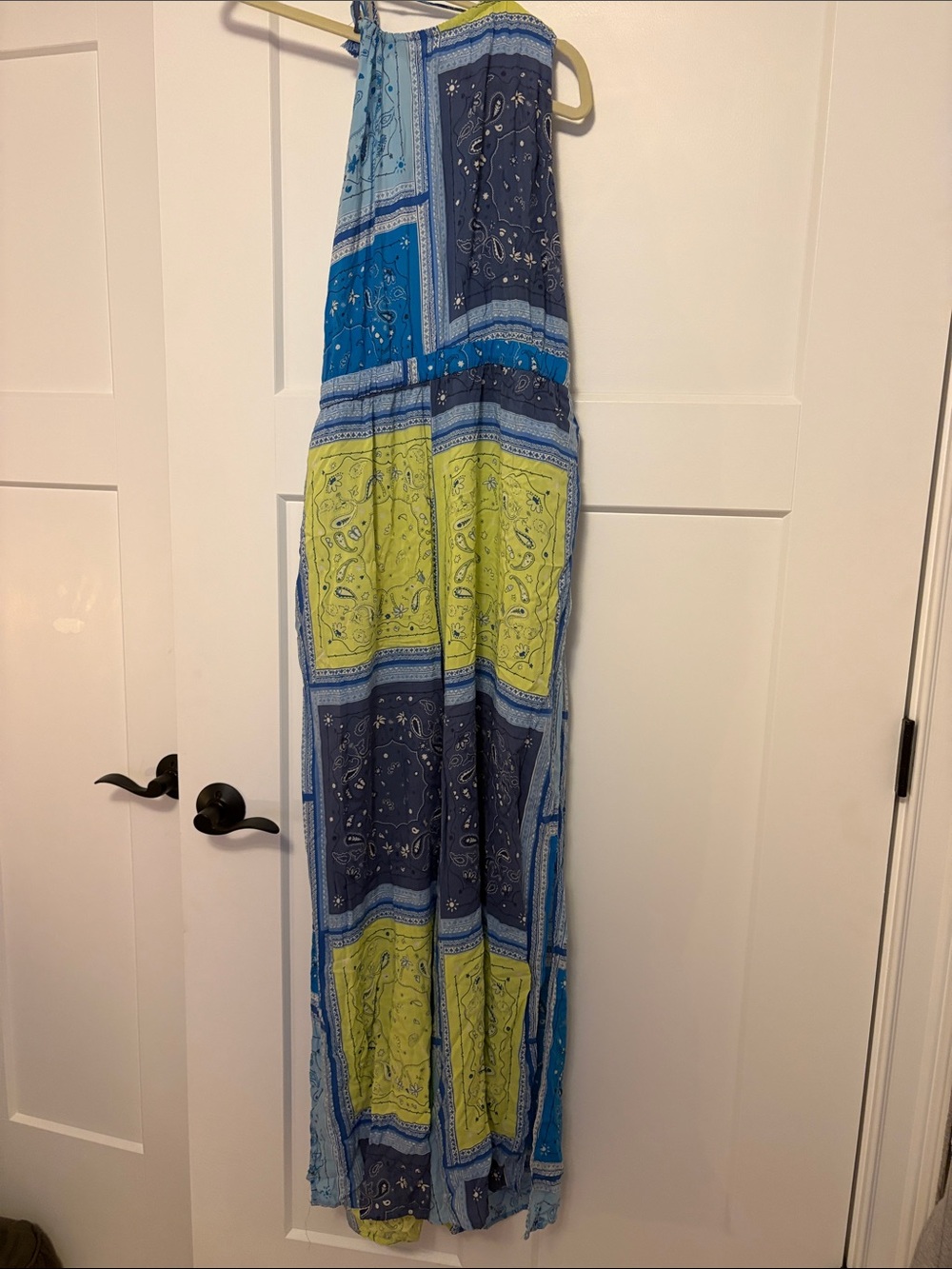 Blue and green patchwork romper